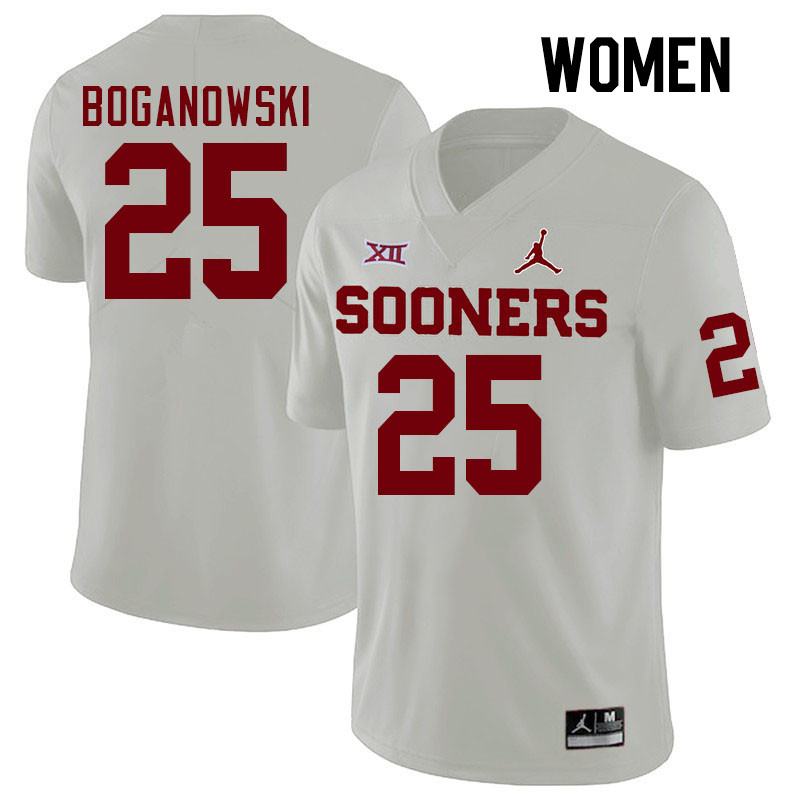 Women #25 Michael Boganowski Oklahoma Sooners College Football Jerseys Stitched-White